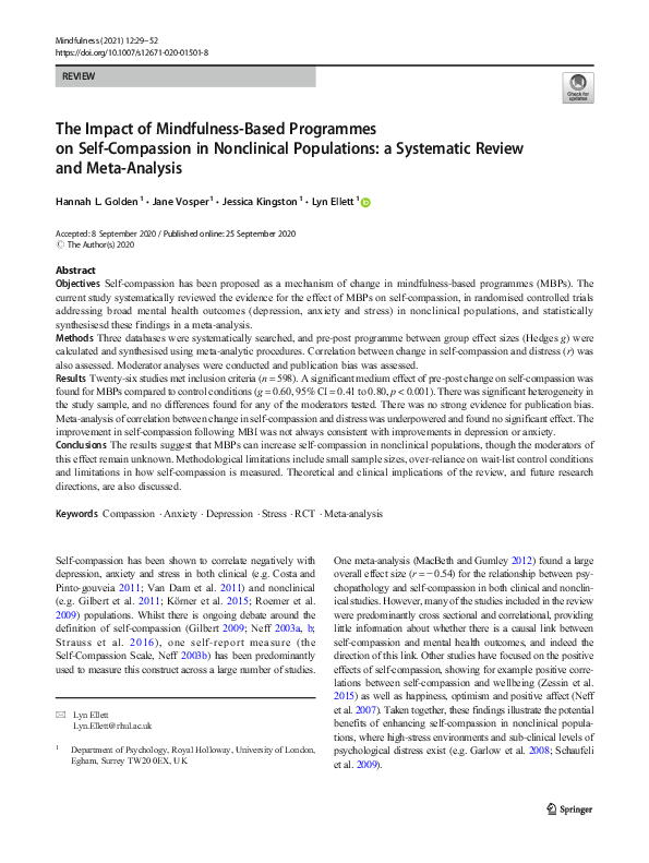 (PDF) The Impact of Mindfulness-Based Programmes on Self-Compassion in ...