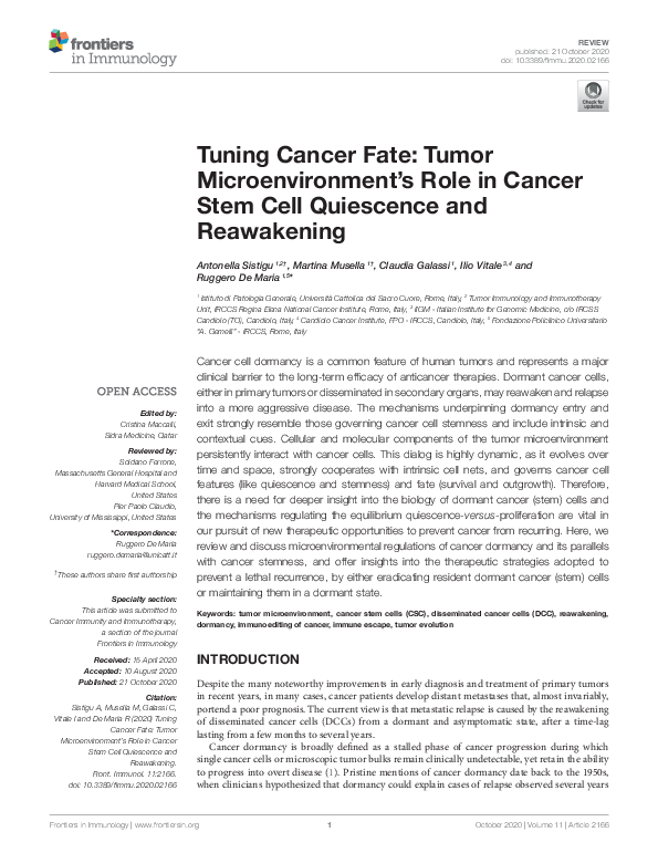(PDF) Tuning Cancer Fate: Tumor Microenvironment's Role in Cancer Stem ...