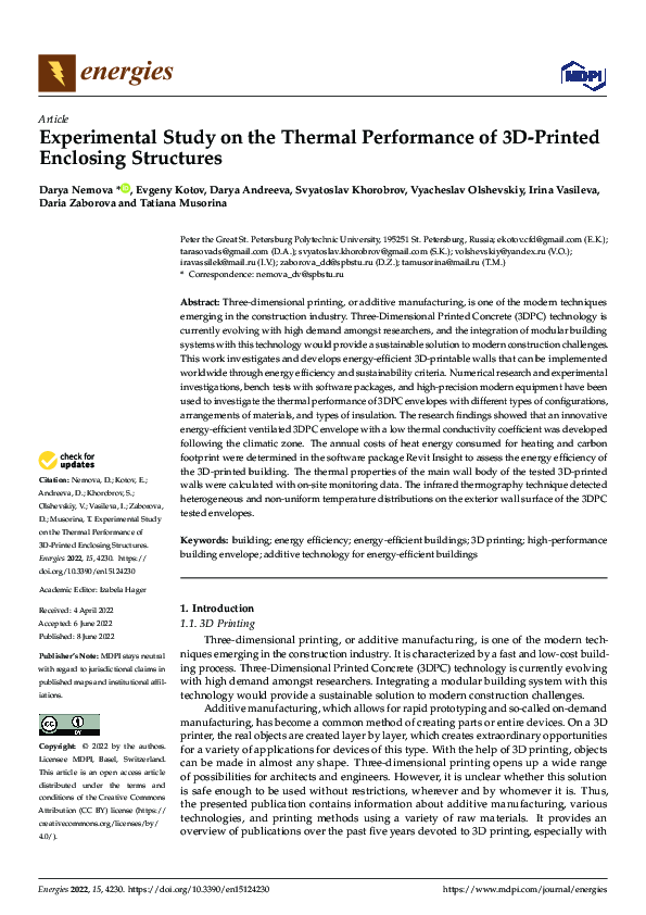 (PDF) Experimental Study on the Thermal Performance of 3D-Printed ...