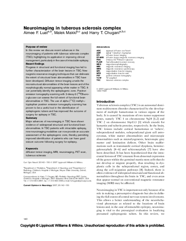 (PDF) Neuroimaging in tuberous sclerosis complex