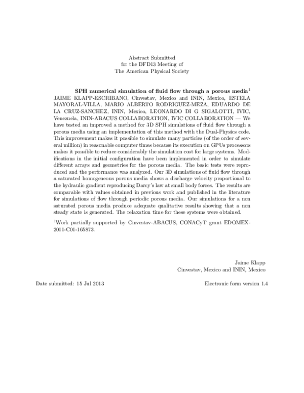 (PDF) SPH numerical simulation of fluid flow through a porous media
