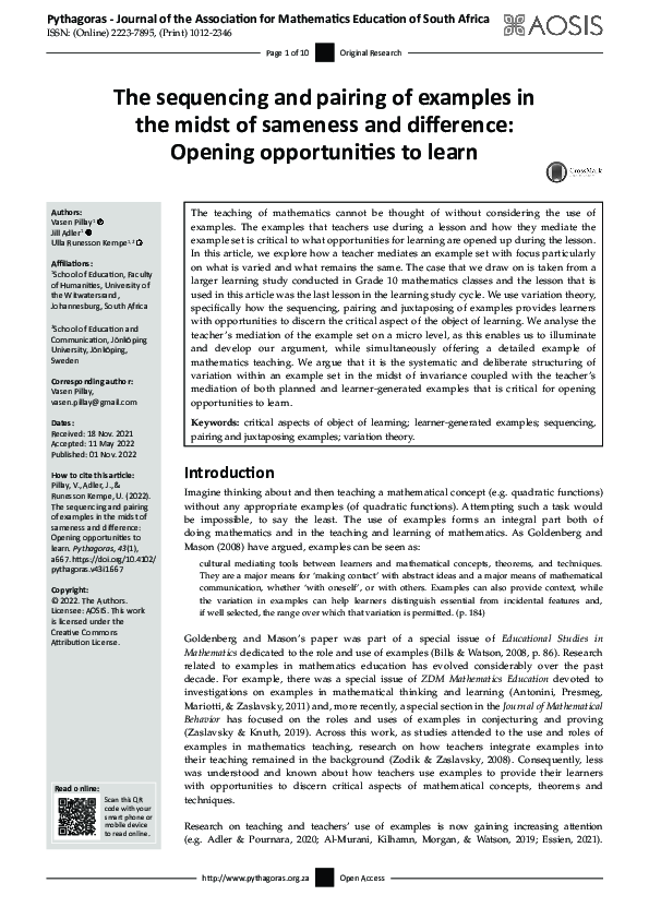 (PDF) The sequencing and pairing of examples in the midst of sameness ...