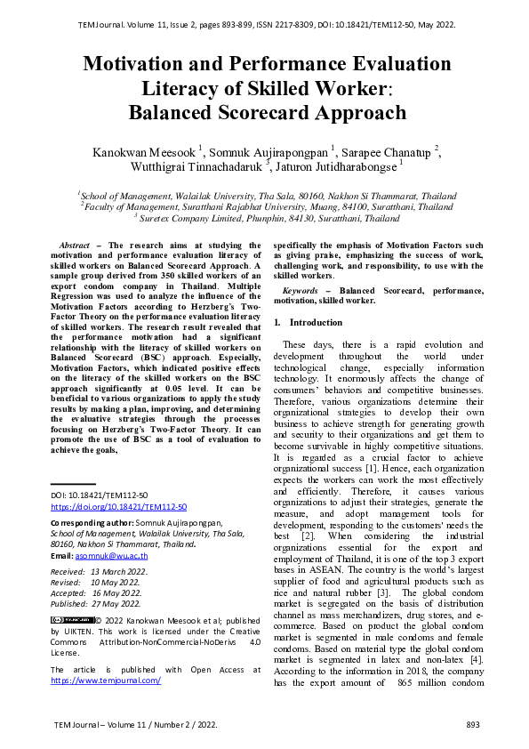 (PDF) Motivation and Performance Evaluation Literacy of Skilled Worker ...