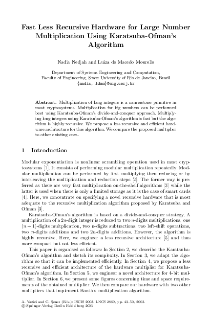 (PDF) Fast Less Recursive Hardware for Large Number Multiplication ...
