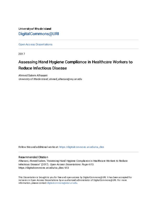 (PDF) Assessing Hand Hygiene Compliance in Healthcare Workers to Reduce ...