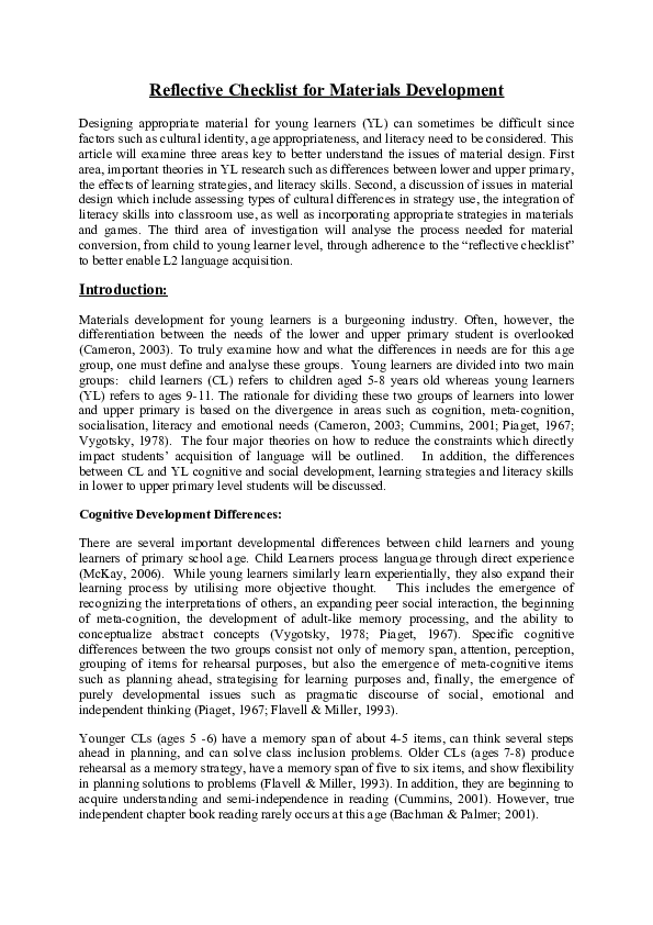 (DOC) Reflective Checklist for Materials Development Nettie Boivin