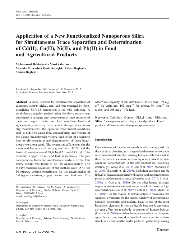 (PDF) Application of a New Functionalized Nanoporous Silica for ...