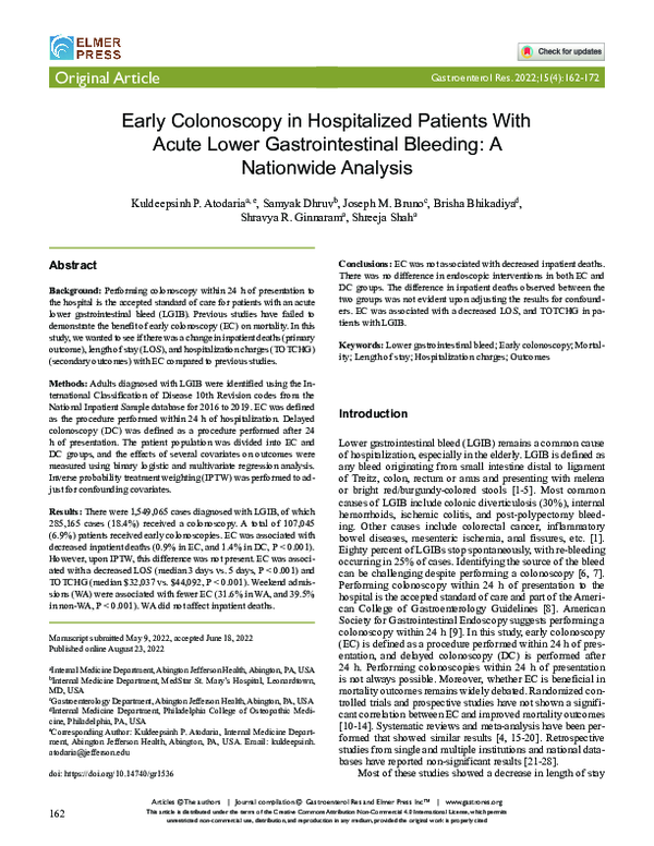 (PDF) Early Colonoscopy in Hospitalized Patients With Acute Lower ...