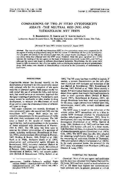 (PDF) Comparisons of two in vitro cytotoxicity assays—The neutral red ...