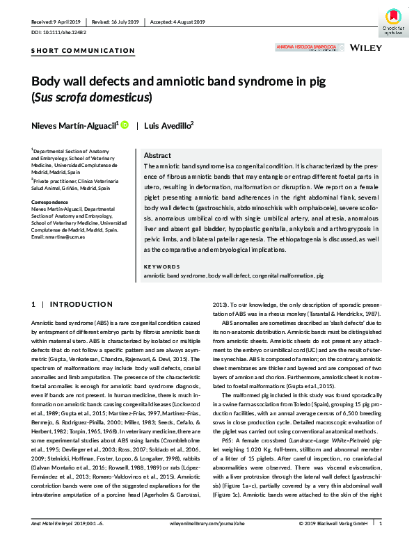 (PDF) Body wall defects and amniotic band syndrome in pig (Sus scrofa ...