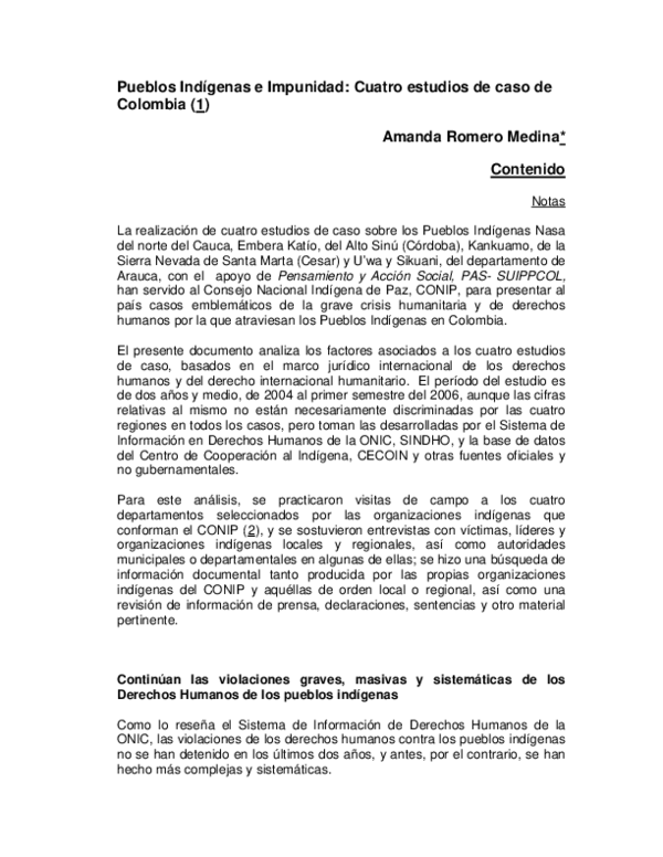 (PDF) Pueblos indígenas e impunidad: Cuatro estudios de caso en Colombia