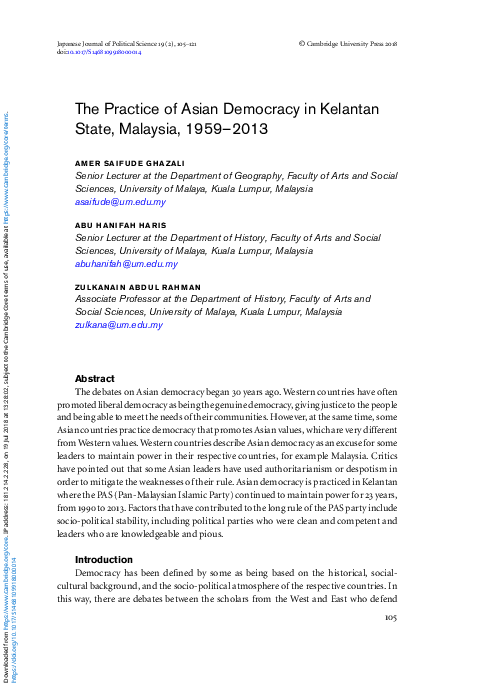 (PDF) The Practice of Asian Democracy in Kelantan State, Malaysia, 1959 ...