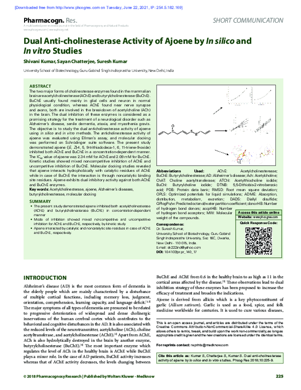 (PDF) Dual anti-cholinesterase activity of ajoene by In silico and In ...