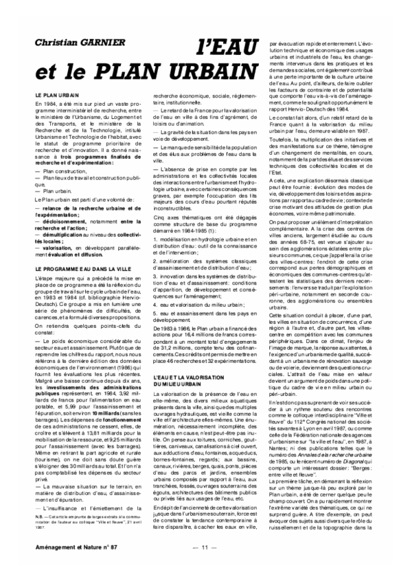 (PDF) L'eau et le plan urbain