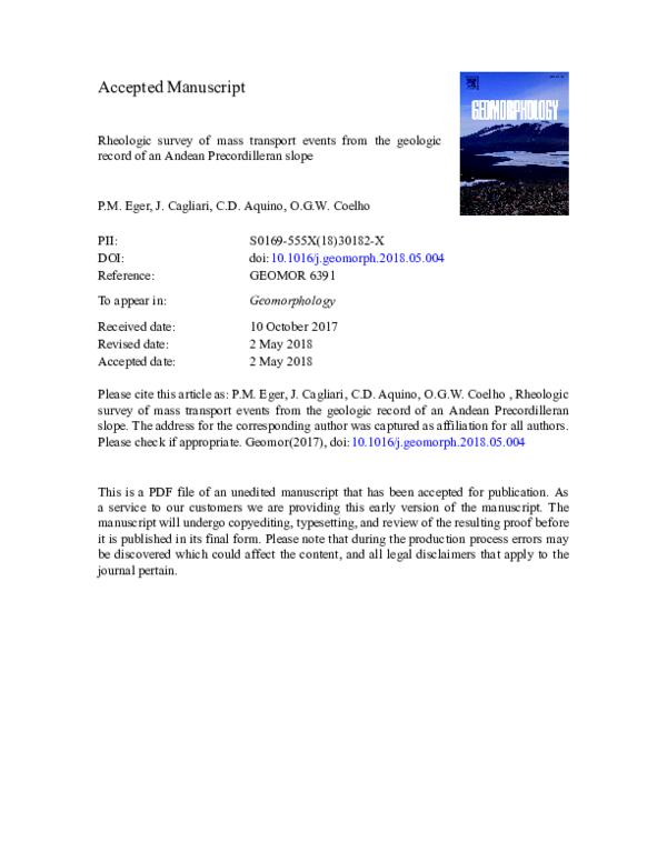 (PDF) Rheologic survey of mass transport events from the geologic ...