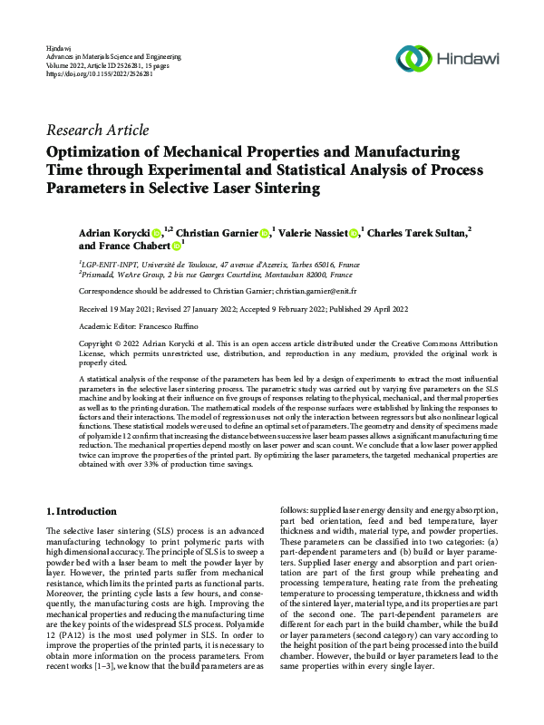 (PDF) Optimization of Mechanical Properties and Manufacturing Time ...