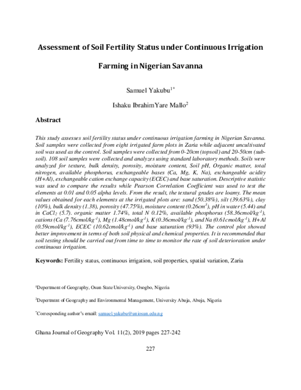 (PDF) Assessment of Soil Fertility Status under Continuous Irrigation ...