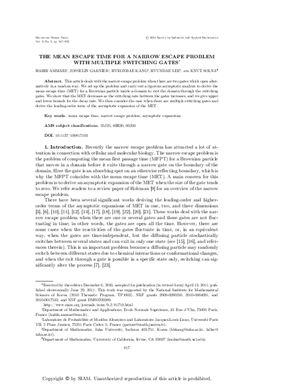 (PDF) The Mean Escape Time for a Narrow Escape Problem with Multiple ...