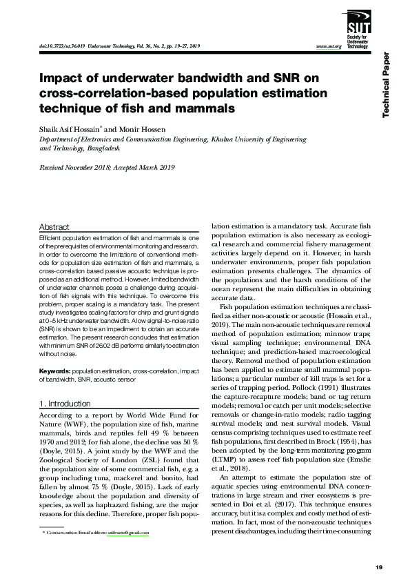 (PDF) Impact of underwater bandwidth and SNR on cross-correlation-based ...