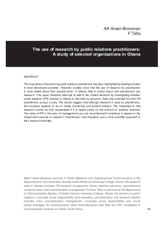 (PDF) Use of Research by Public Relations Practitioners