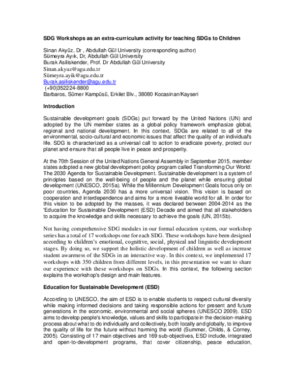 Pdf Sdg Workshops As An Extra Curriculum Activity For Teaching Sdgs