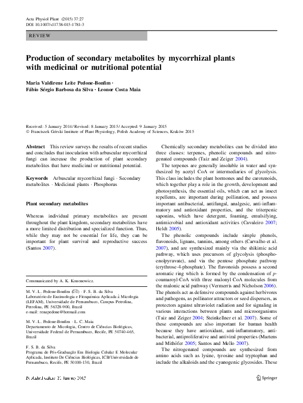 (PDF) Production of secondary metabolites by mycorrhizal plants with ...