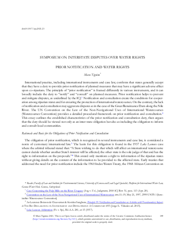 (PDF) Prior Notification and Water Rights