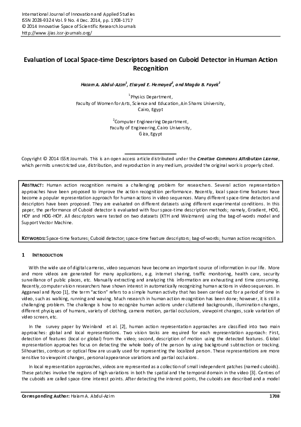 (PDF) Evaluation of Local Space-time Descriptors based on Cuboid ...