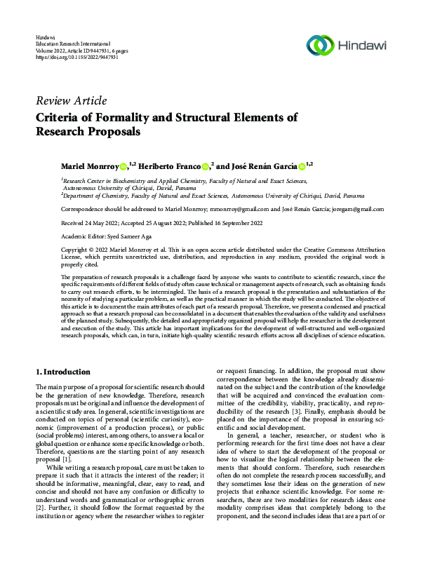 (PDF) Criteria of Formality and Structural Elements of Research Proposals