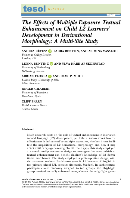 (PDF) The Effects of Multiple‐Exposure Textual Enhancement on Child L2 ...