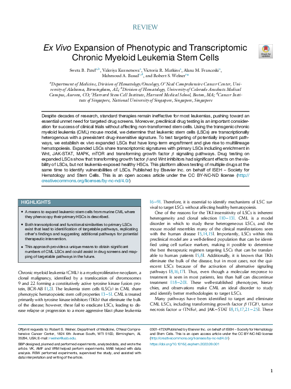 (PDF) Ex Vivo Expansion of Phenotypic and Transcriptomic Chronic ...