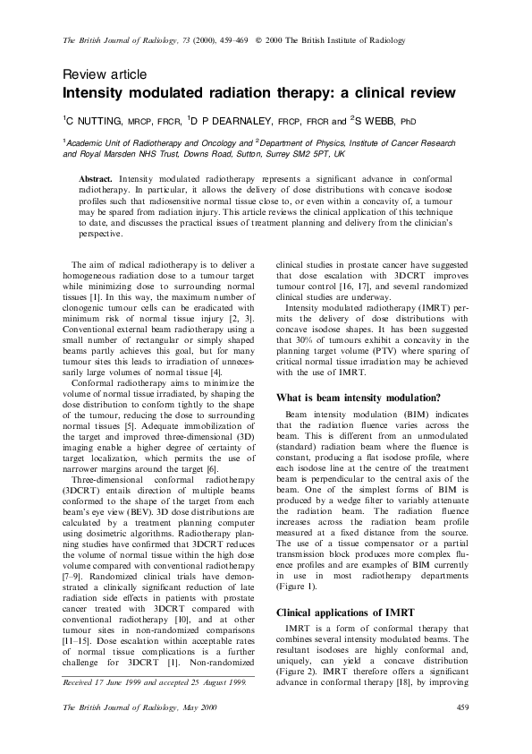 (PDF) Intensity modulated radiation therapy: a clinical review