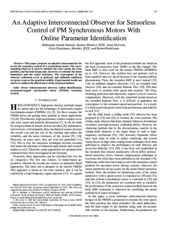 (PDF) An Adaptive Interconnected Observer for Sensorless Control of PM ...