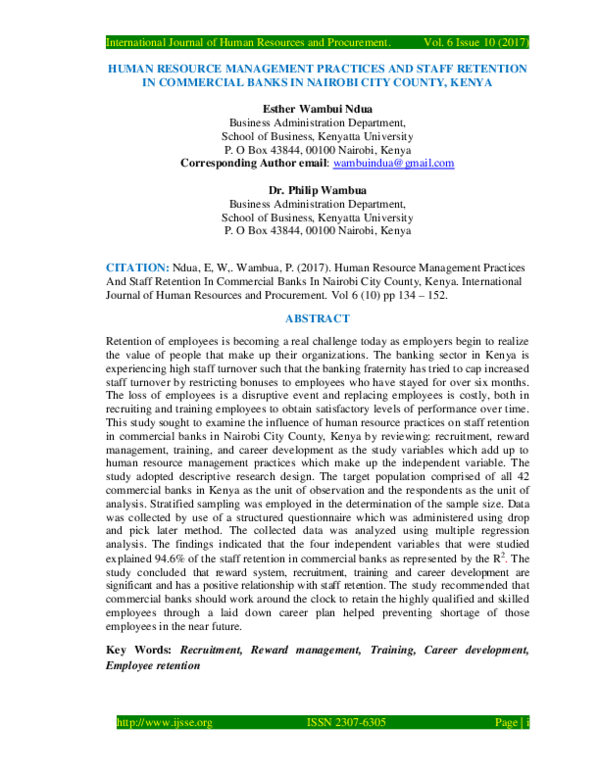 (PDF) Human Resource Management Practices and Staff Retention in ...