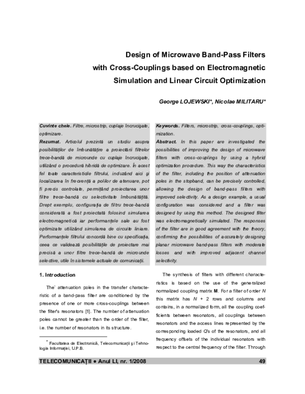 (PDF) Design of Microwave Band-Pass Filters with Cross-Couplings based ...