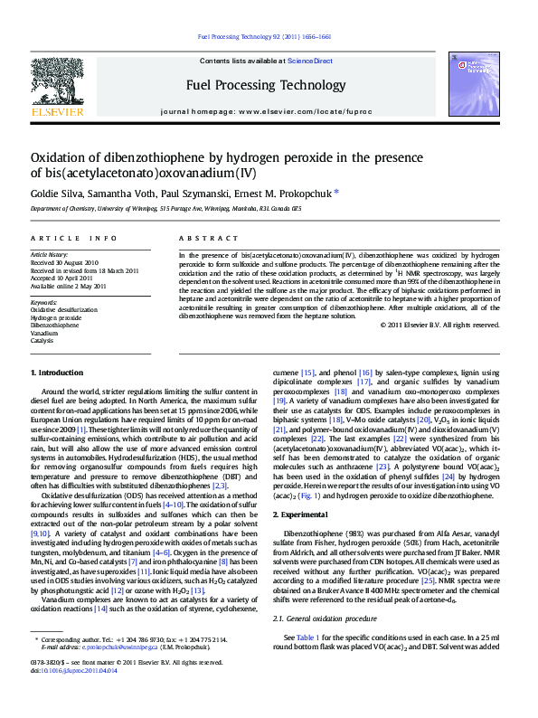 (PDF) Oxidation of dibenzothiophene by hydrogen peroxide in the ...