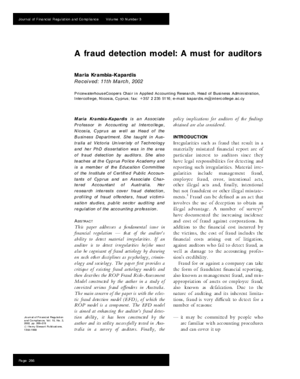 (PDF) A fraud detection model: A must for auditors