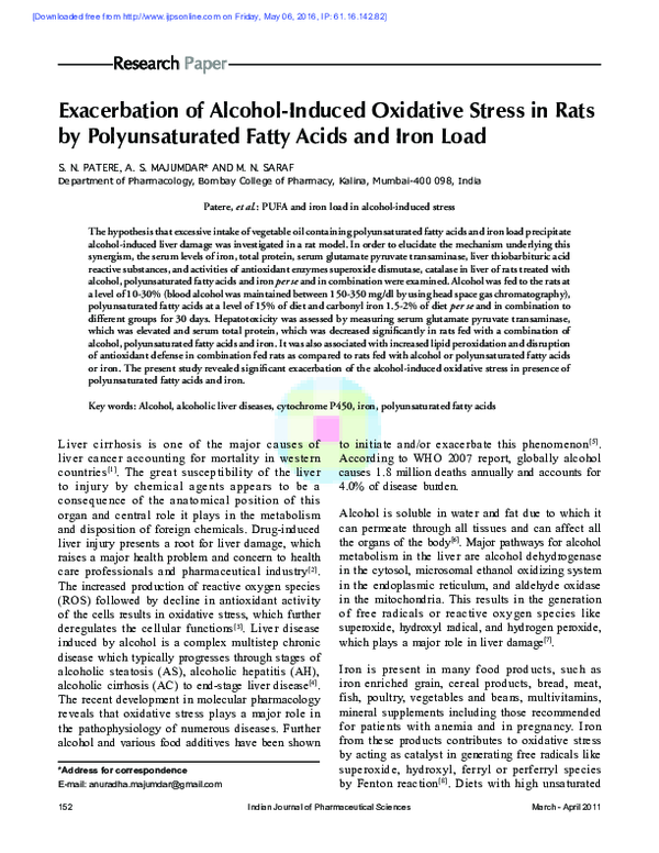 (PDF) Exacerbation of alcohol-induced oxidative stress in rats by ...