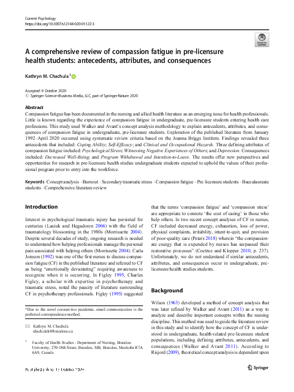 (PDF) A comprehensive review of compassion fatigue in pre-licensure ...