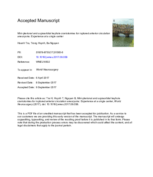 (PDF) Minipterional and Supraorbital Keyhole Craniotomies for Ruptured ...