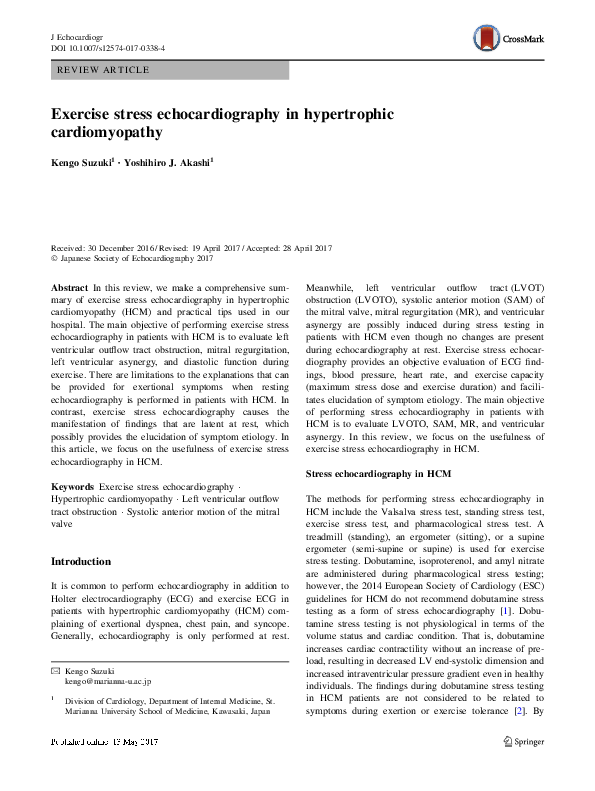 (PDF) Exercise stress echocardiography in hypertrophic cardiomyopathy
