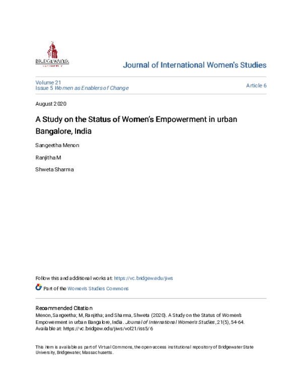 (PDF) A Study on the Status of Women’s Empowerment in urban Bangalore ...
