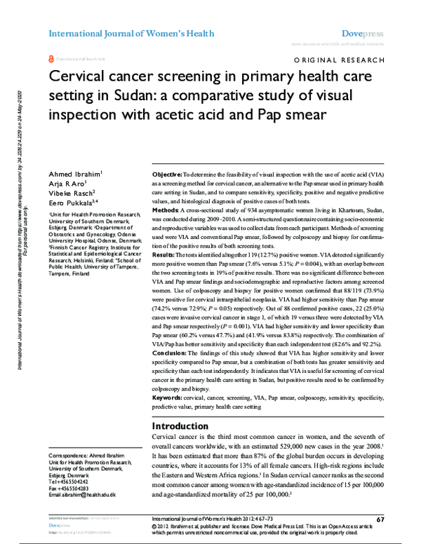 (PDF) Cervical cancer screening in primary health care setting in Sudan