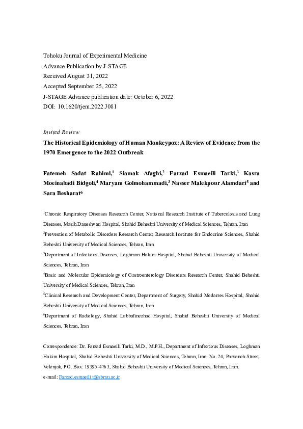 (PDF) The Historical Epidemiology of Human Monkeypox: A Review of ...