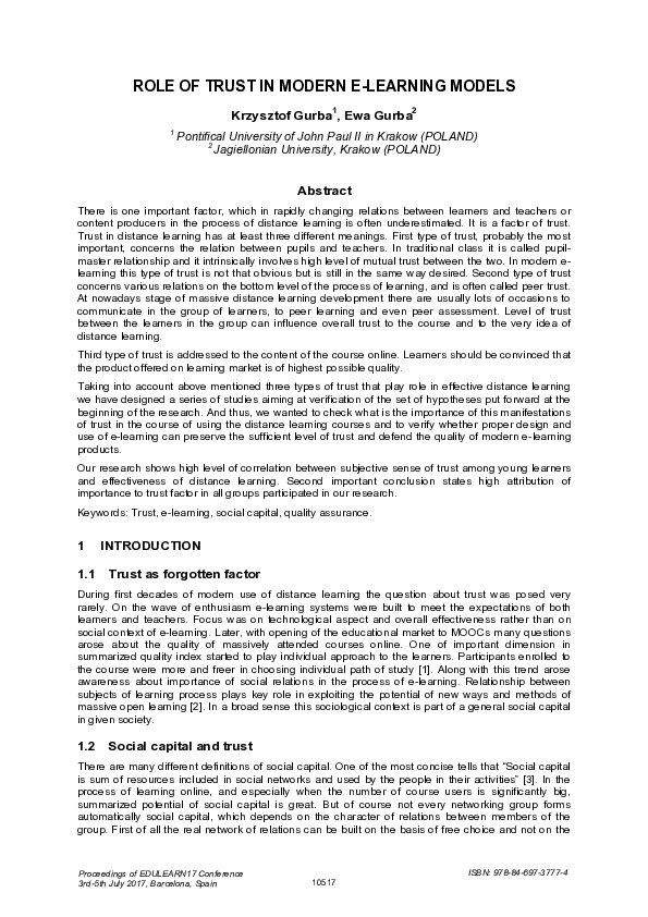(PDF) Role of Trust in Modern E-Learning Models