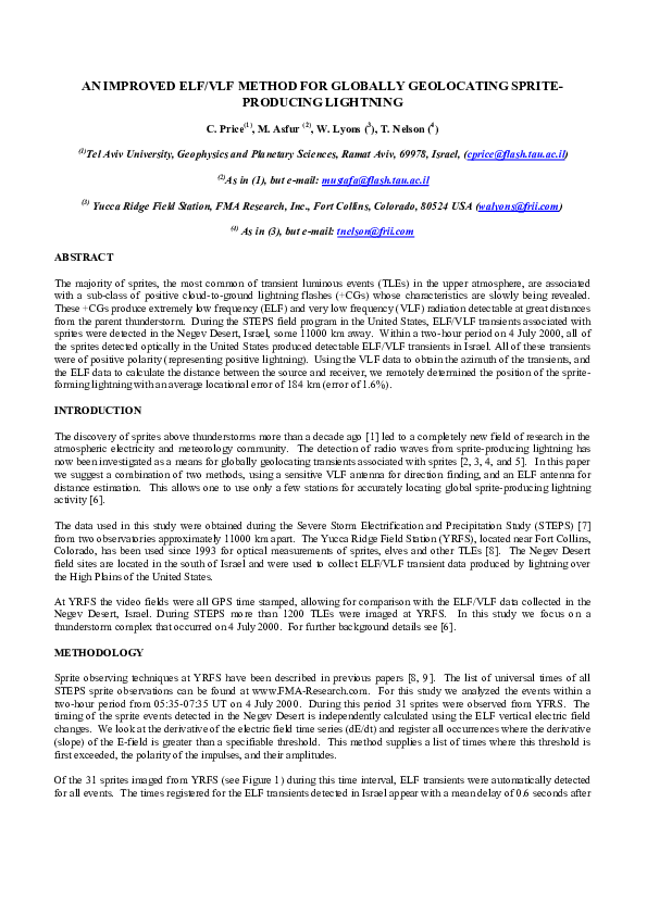 (PDF) An improved ELF/VLF method for globally geolocating sprite ...