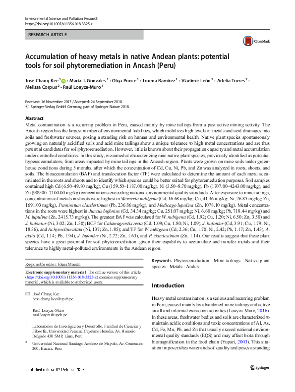 (PDF) Accumulation of heavy metals in native Andean plants: potential ...