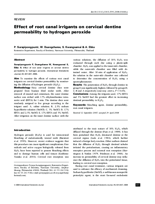 (PDF) Effect of root canal irrigants on cervical dentine permeability