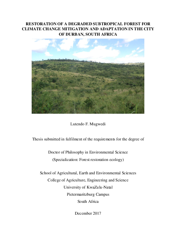 (PDF) Restoration of a degraded subtropical forest for climate change ...