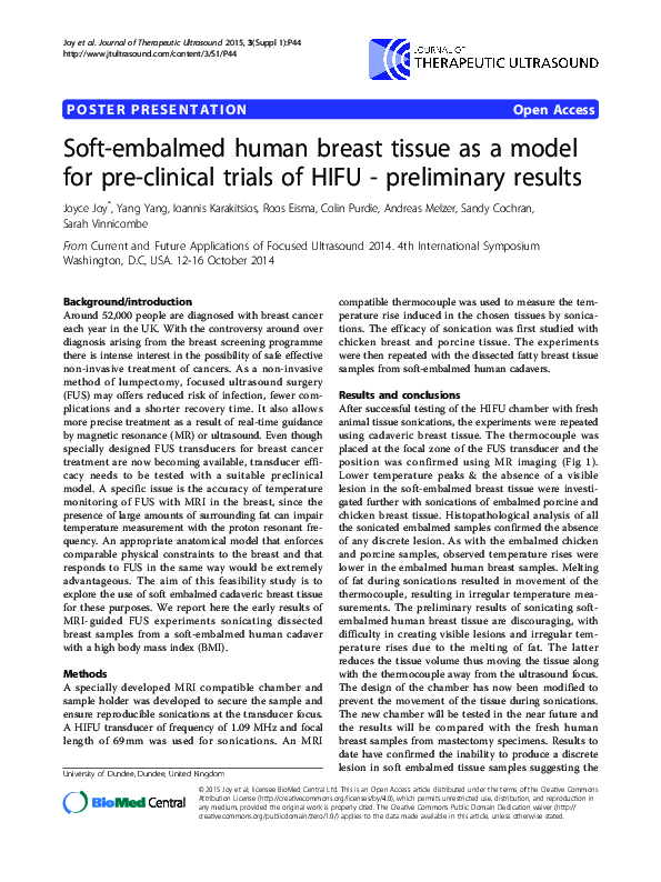 (PDF) Soft-embalmed human breast tissue as a model for pre-clinical ...